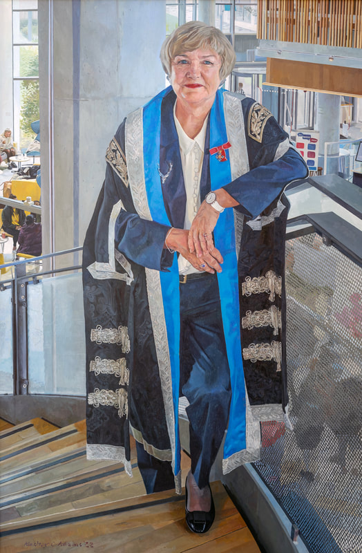 oil painted portrait, Vice-Chancellor, university painted by artist Alastair Adams, Pamela Gillies, women, female