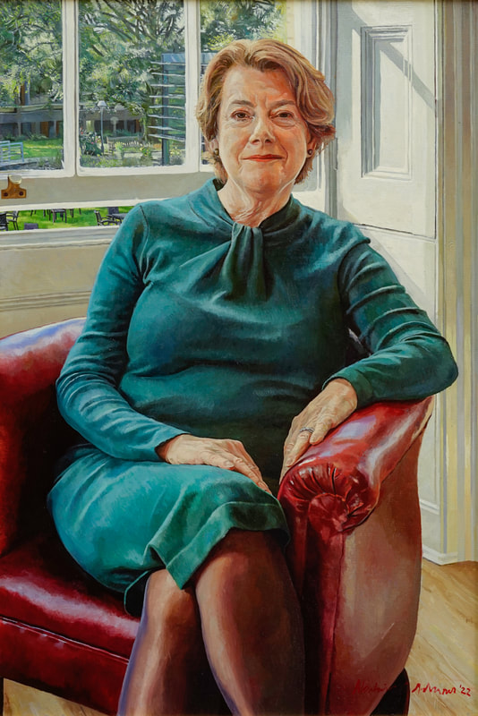 oil painted portrait, Vice-Chancellor, university painted by artist Alastair Adams, Sally Morgan, women, female