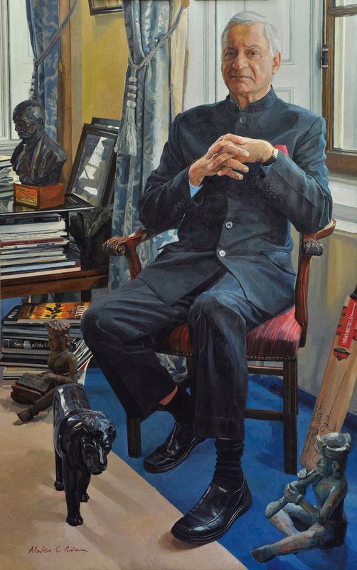 oil painted portrait, Vice-Chancellor, university painted by artist Alastair Adams, Kamalesh Sharma, men, male