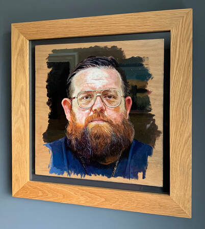 sketch portrait box frame American Oak solid hardwood glazed Nick Frost actor 