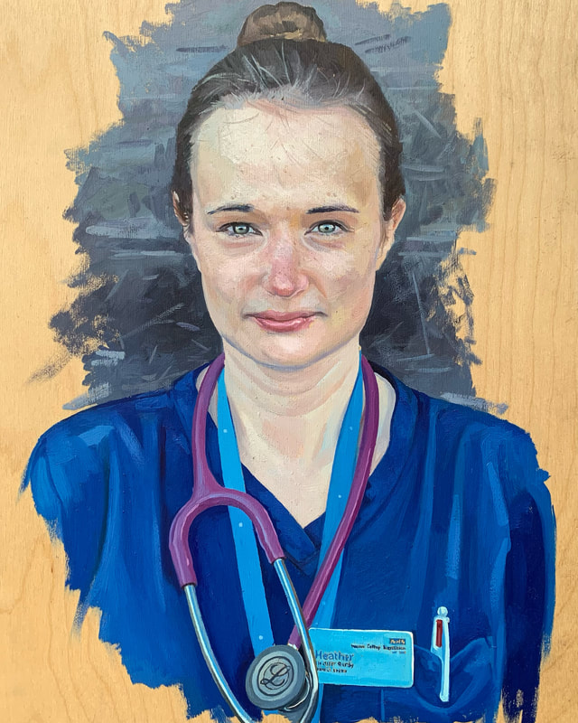 oil painted portrait, NHS heroes, covid pandemic, lockdown charitable portrait by artist Alastair Adams