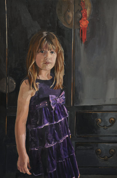 oil painted portrait painted by artist Alastair Adams family portrait, female, children