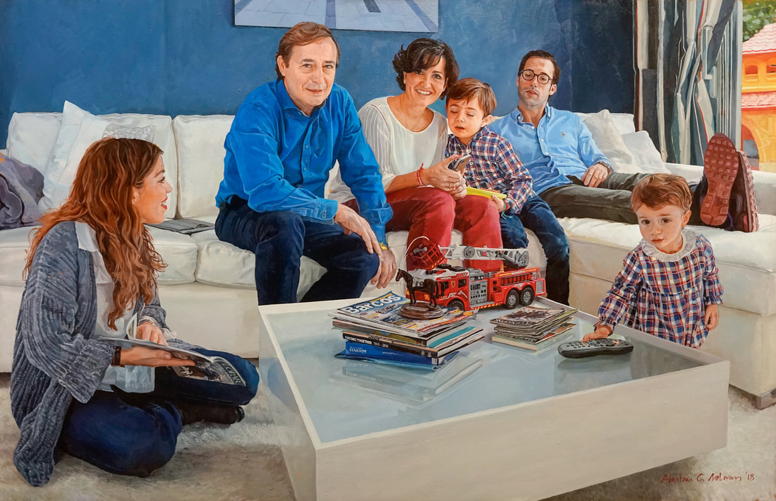 family portrait in oil madrid spain EU by artist Alastair Adams, male, female, children